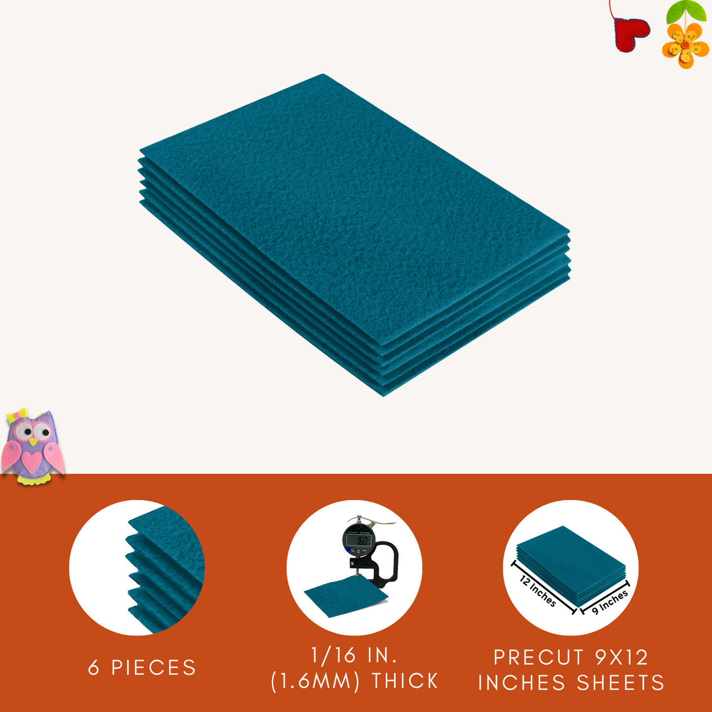 FabricLA Acrylic Felt 9"X12" Sheet Packs | Turquoise