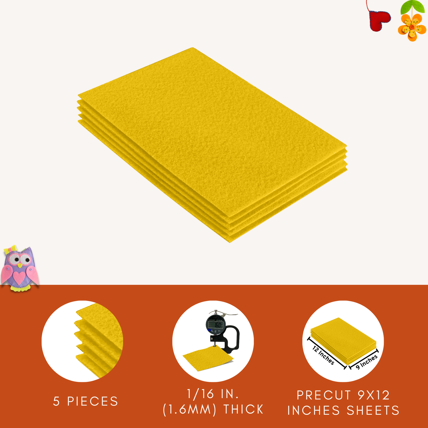 FabricLA Acrylic Felt 9"X12" Sheet Packs | Yellow