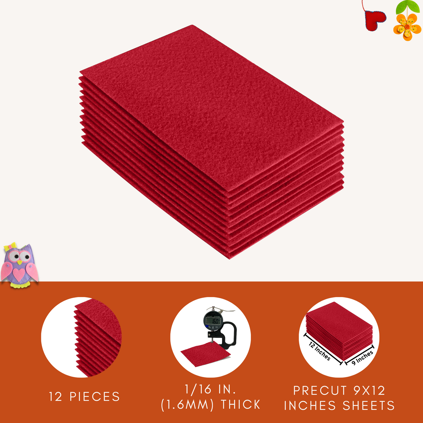 FabricLA Acrylic Felt 9"X12" Sheet Packs | Red