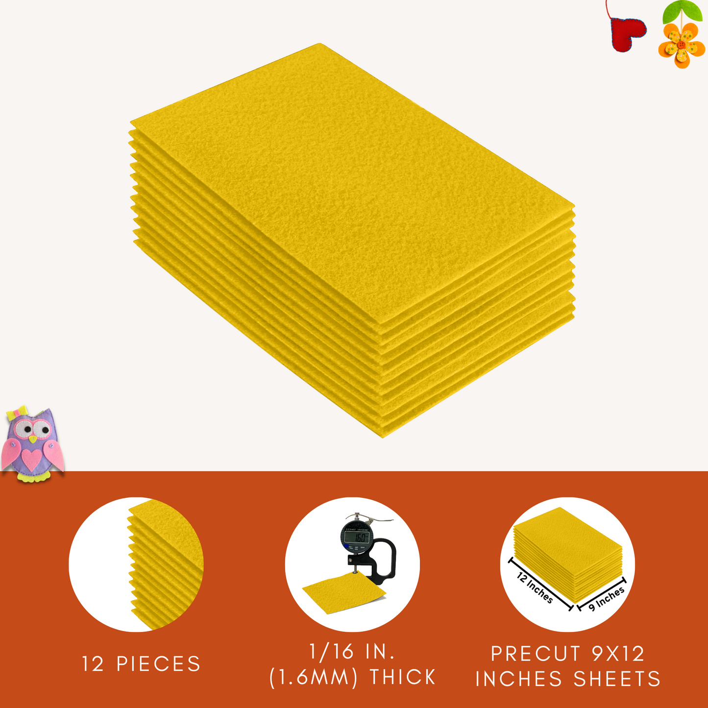 FabricLA Acrylic Felt 9"X12" Sheet Packs | Yellow