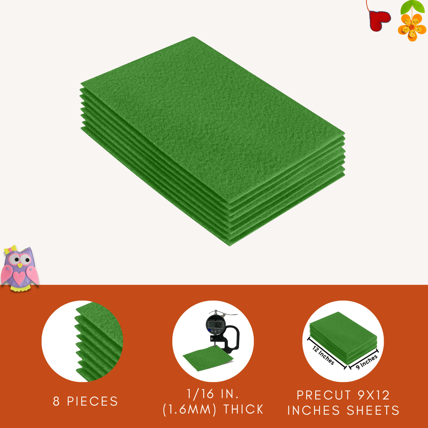FabricLA Acrylic Felt 9"X12" Sheet Packs | Green