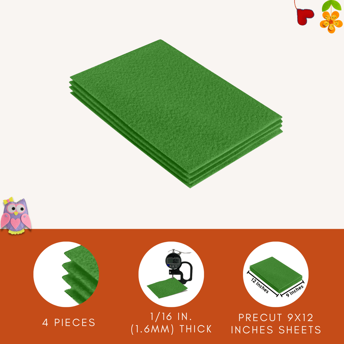 FabricLA Acrylic Felt 9"X12" Sheet Packs | Green