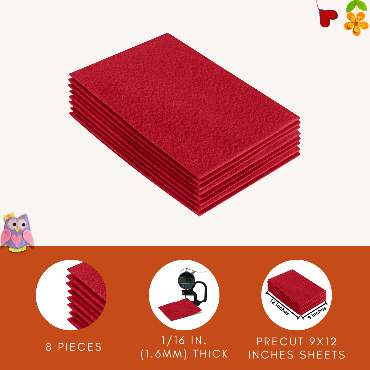 FabricLA Acrylic Felt 9"X12" Sheet Packs | Red