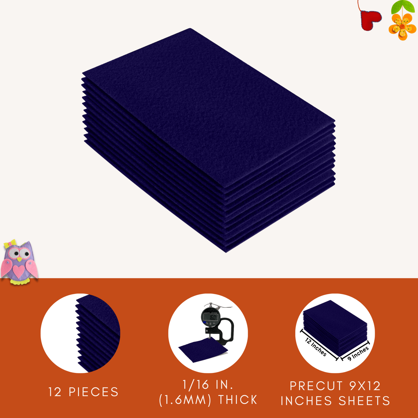 FabricLA Acrylic Felt 9"X12" Sheet Packs | Navy Blue