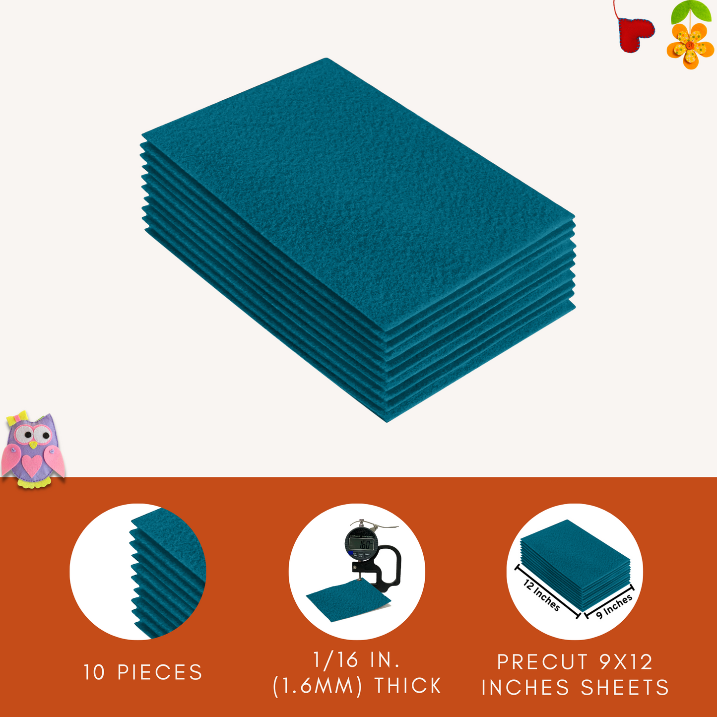 FabricLA Acrylic Felt 9"X12" Sheet Packs | Turquoise