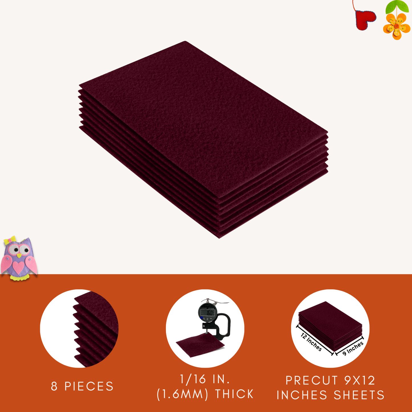 FabricLA Acrylic Felt 9"X12" Sheet Packs | Burgundy