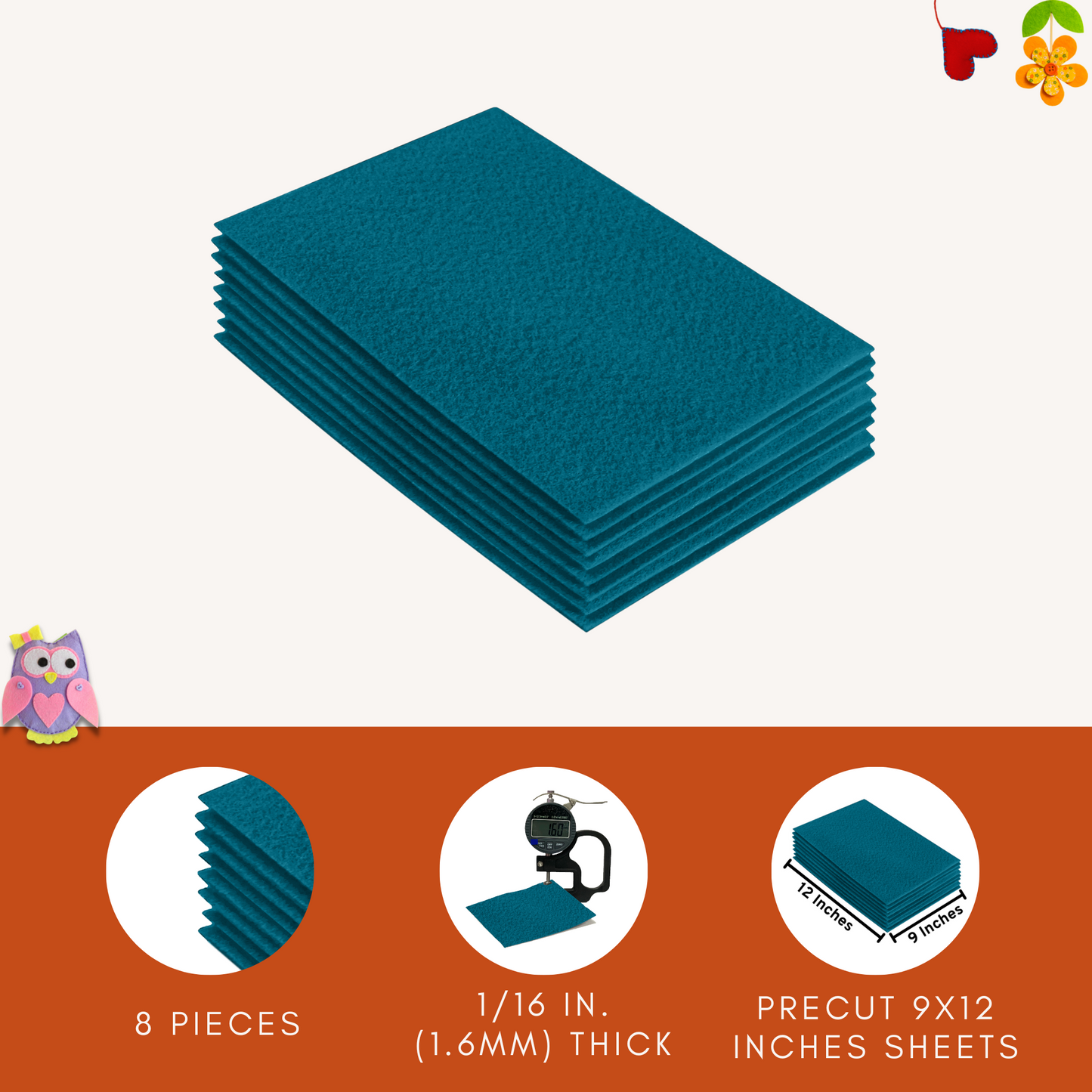 FabricLA Acrylic Felt 9"X12" Sheet Packs | Turquoise