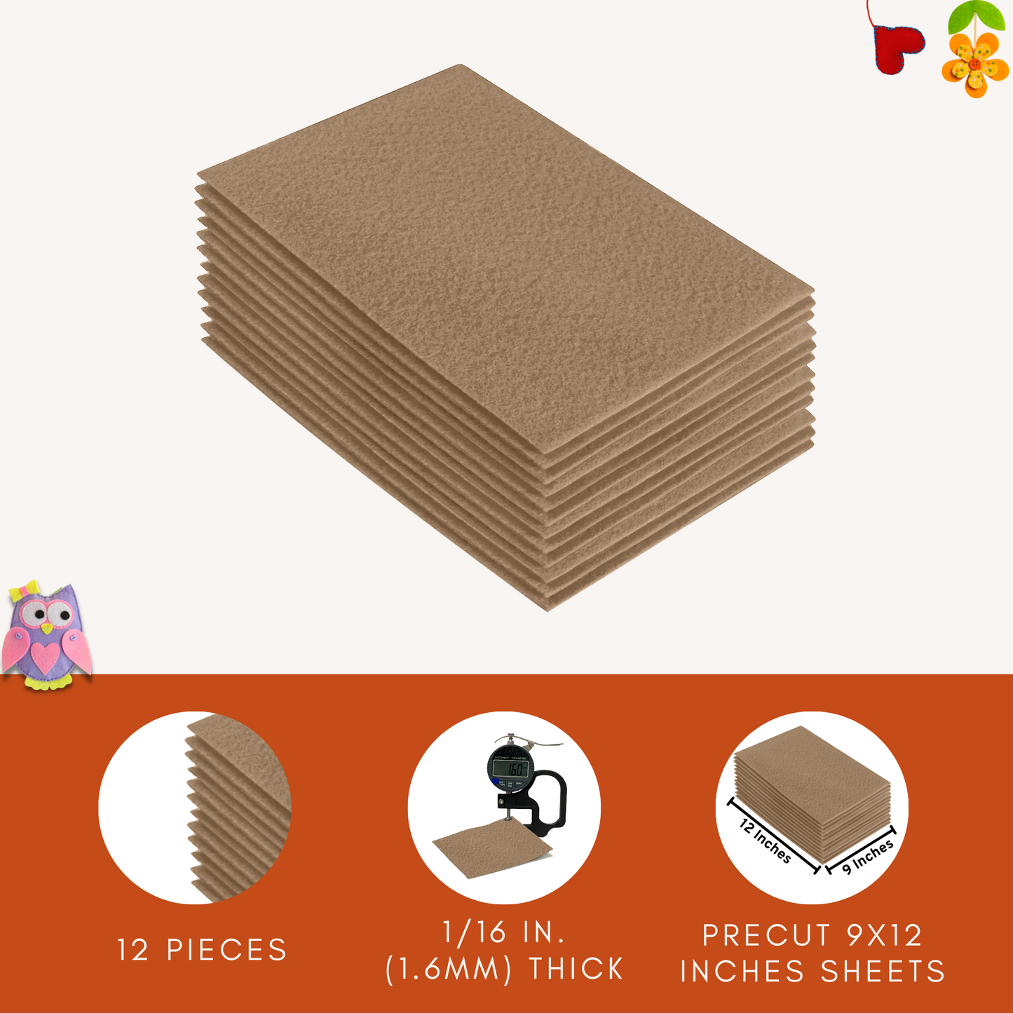Taupe Felt Fabric Sheets – 9"x12" | Soft & Durable Craft Felt