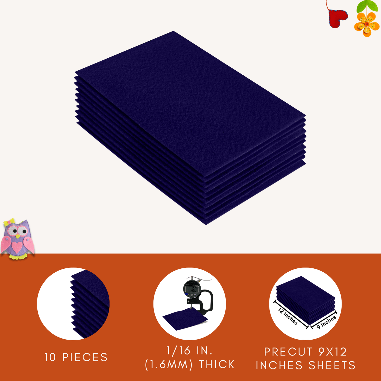 FabricLA Acrylic Felt 9"X12" Sheet Packs | Navy Blue