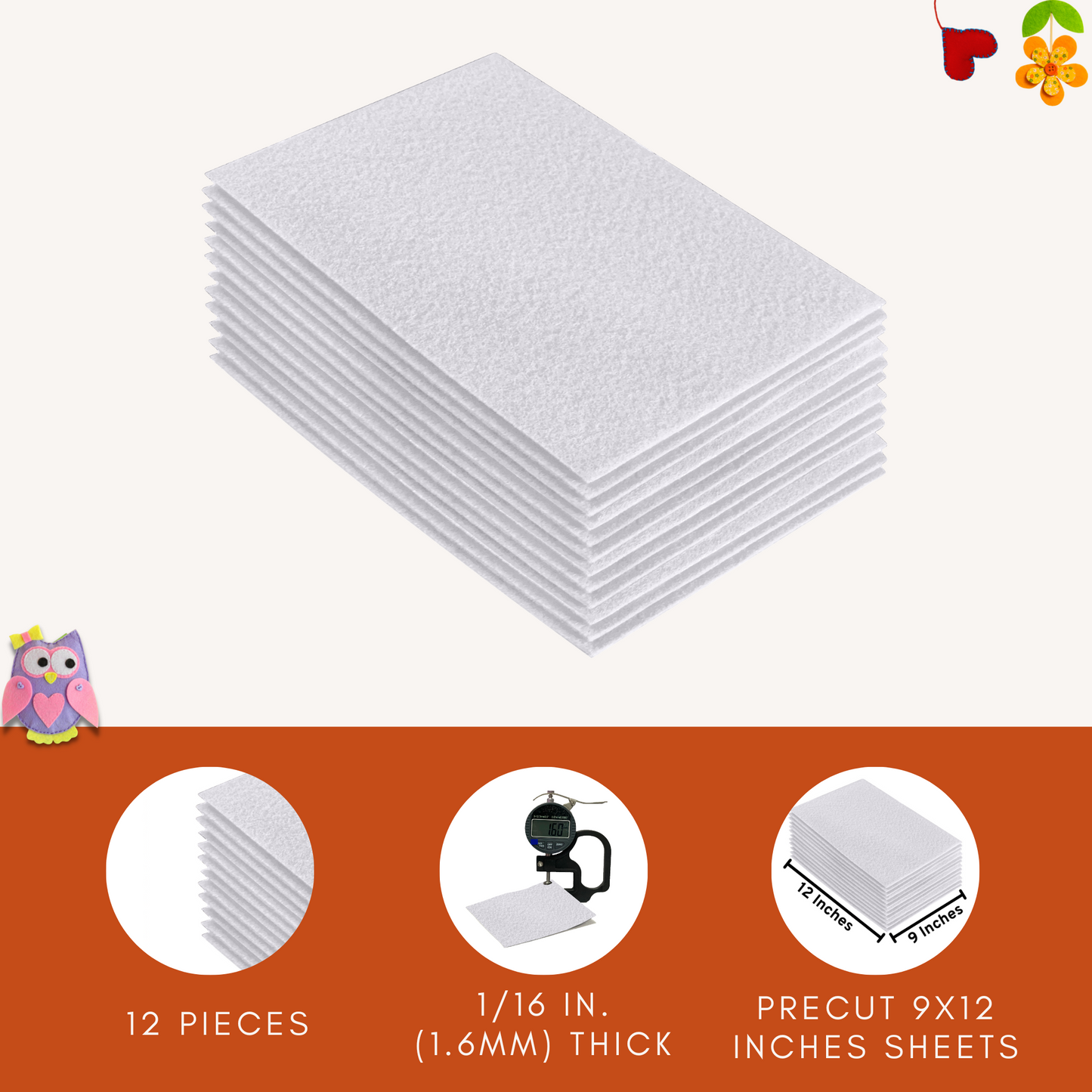 FabricLA Acrylic Felt 9"X12" Sheet Packs | White