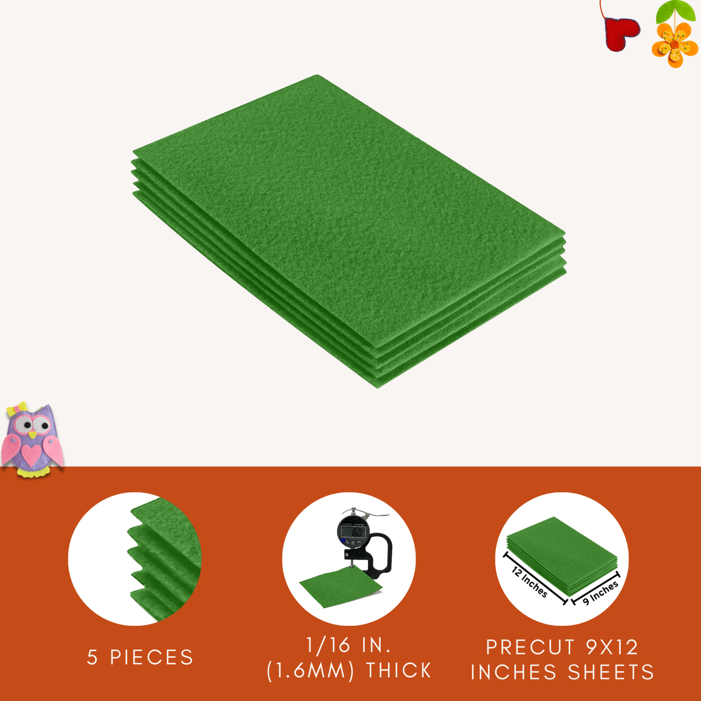 FabricLA Acrylic Felt 9"X12" Sheet Packs | Green