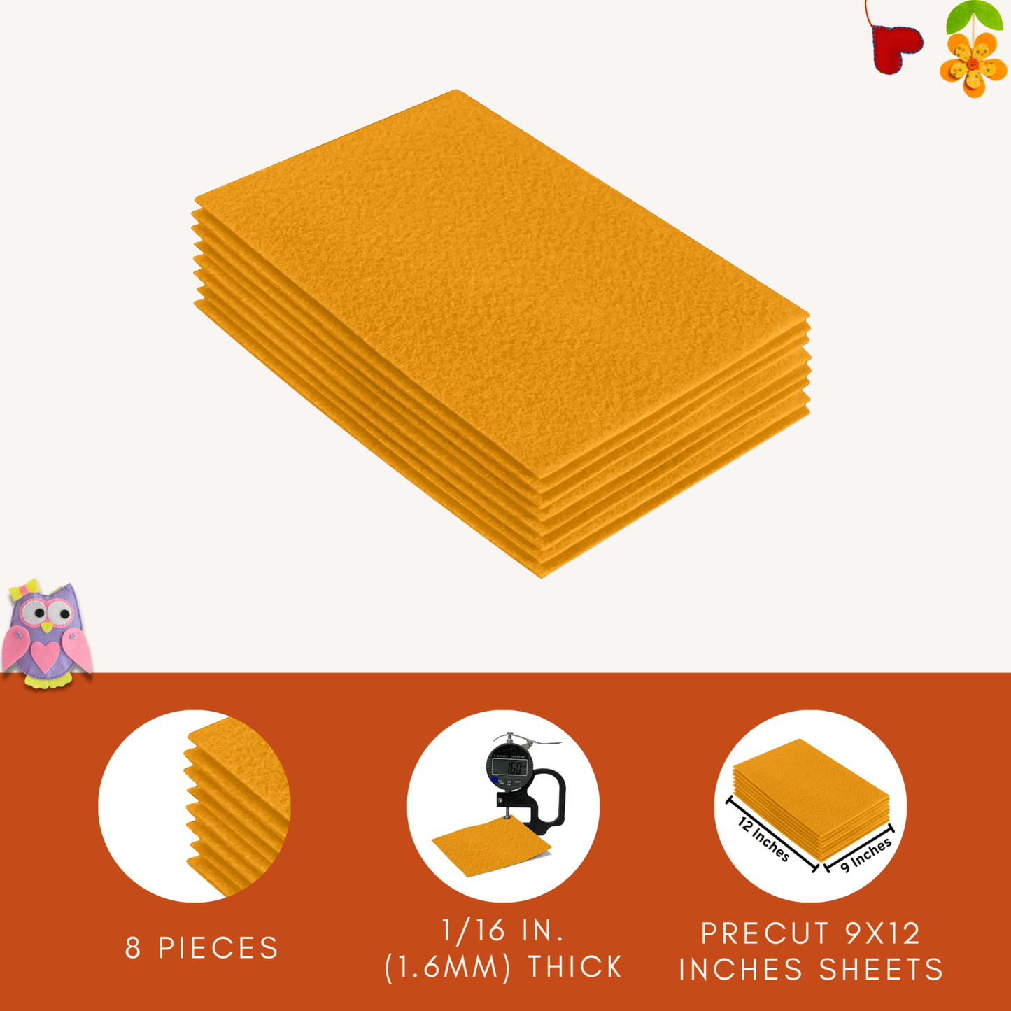 FabricLA Acrylic Felt 9"X12" Sheet Packs | Gold