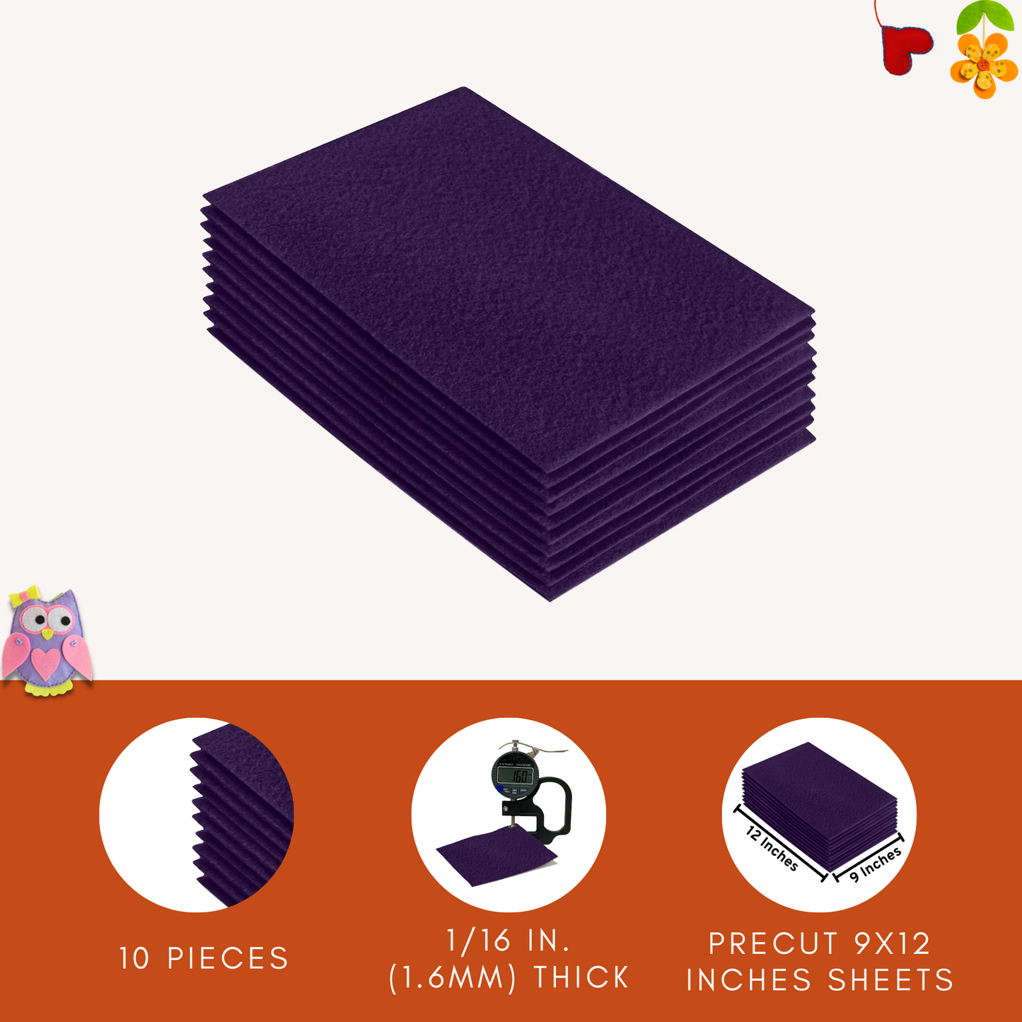 FabricLA Acrylic Felt 9"X12" Sheet Packs | Plum