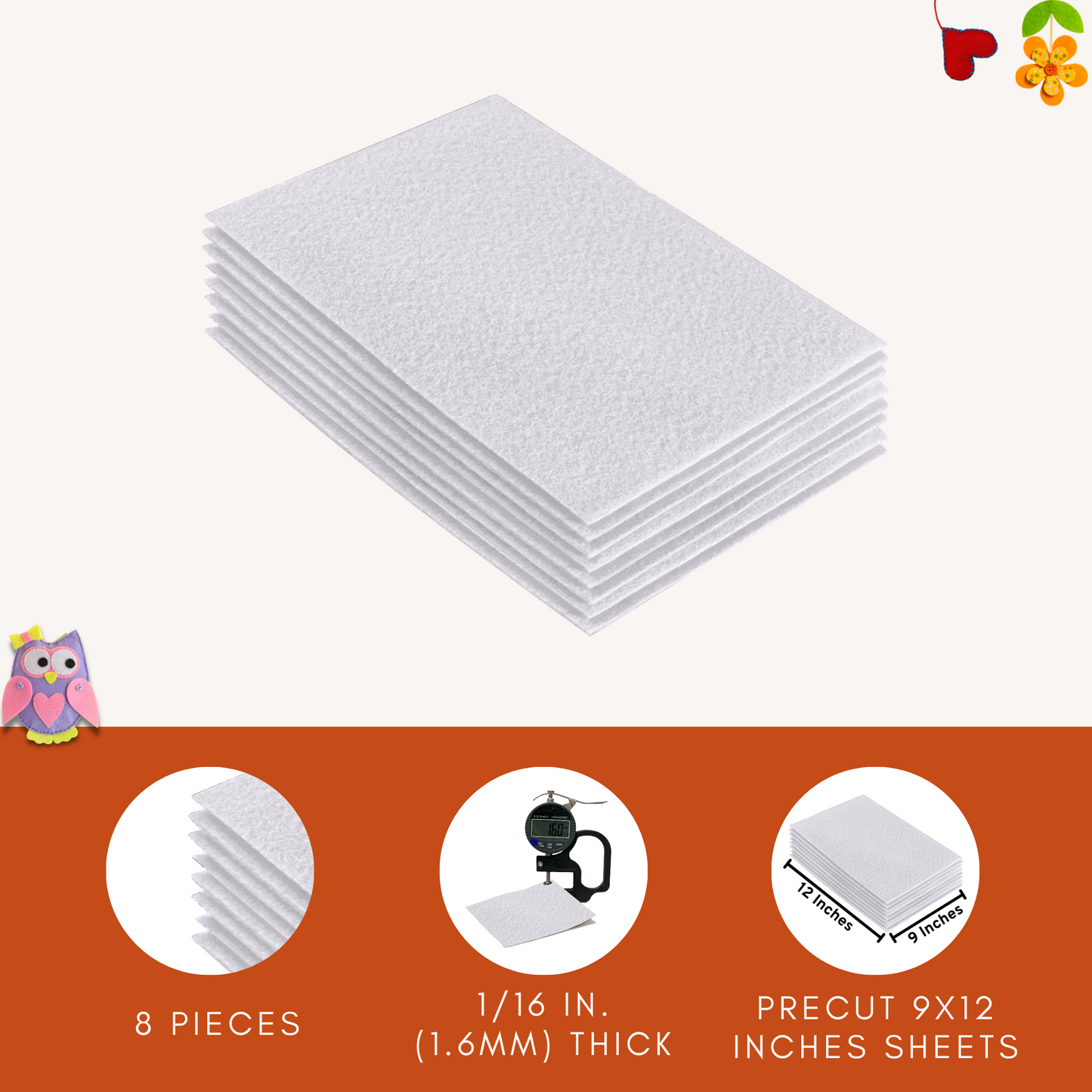 FabricLA Acrylic Felt 9"X12" Sheet Packs | White