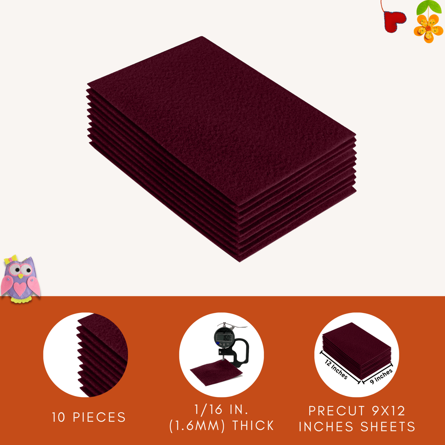 FabricLA Acrylic Felt 9"X12" Sheet Packs | Burgundy