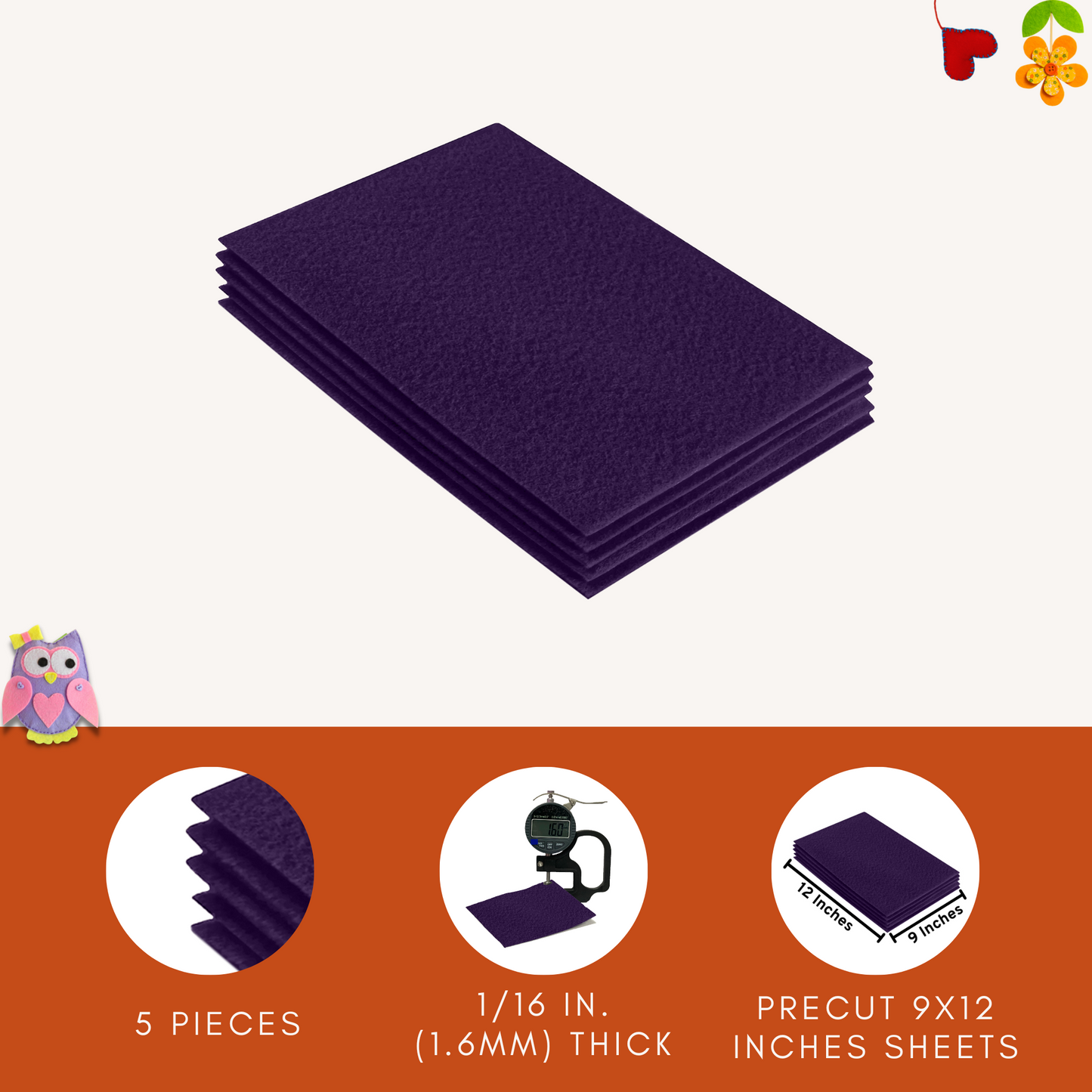 FabricLA Acrylic Felt 9"X12" Sheet Packs | Plum