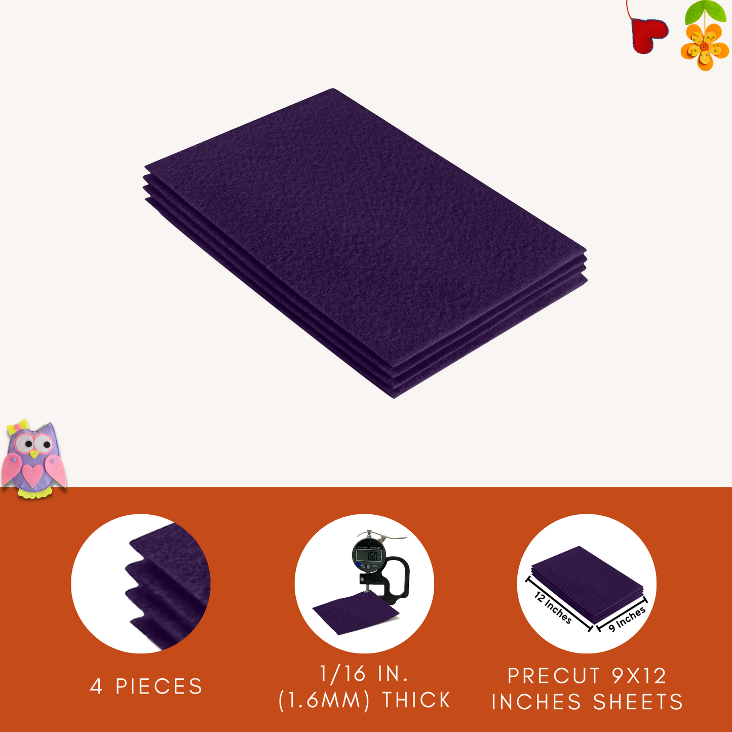 FabricLA Acrylic Felt 9"X12" Sheet Packs | Plum