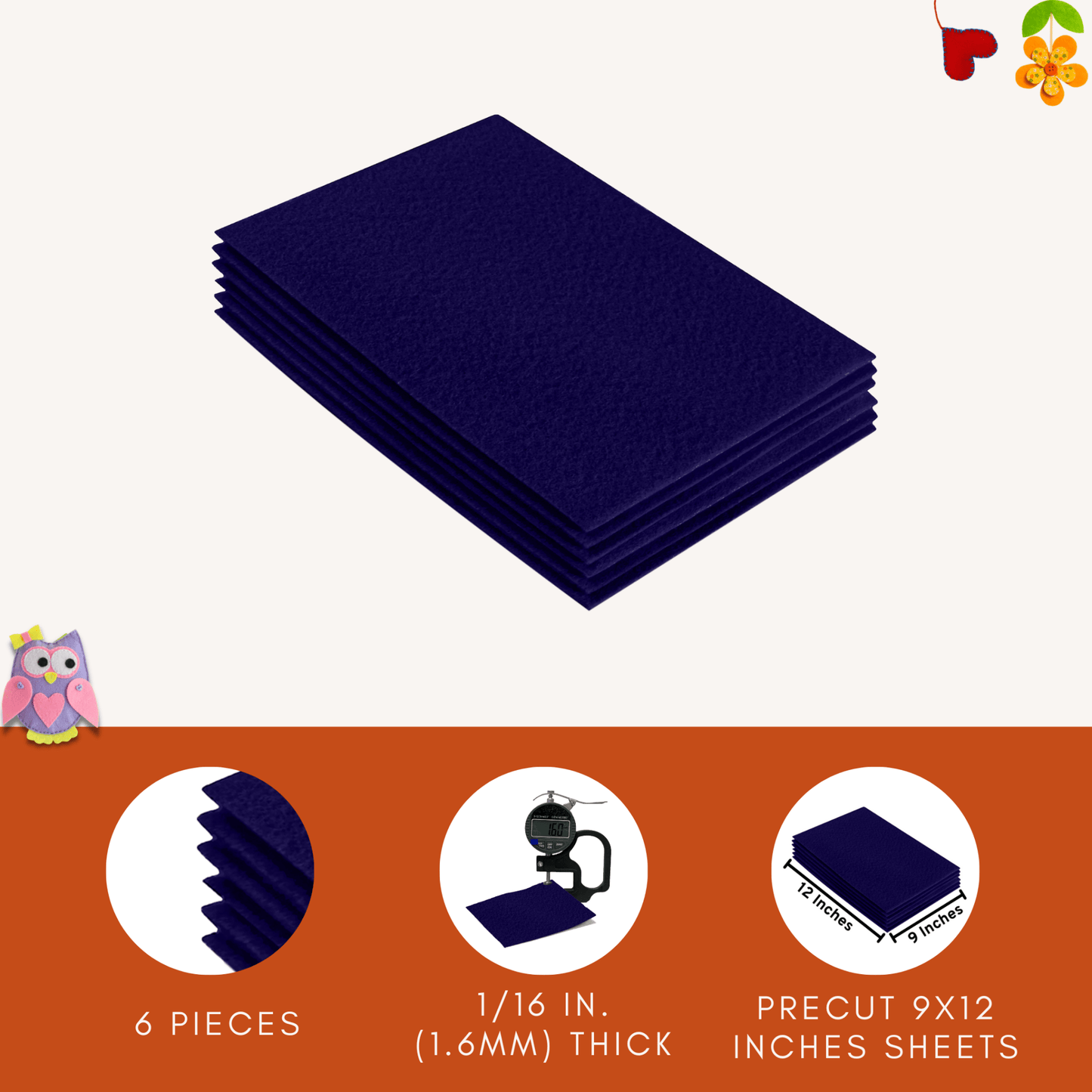 FabricLA Acrylic Felt 9"X12" Sheet Packs | Navy Blue