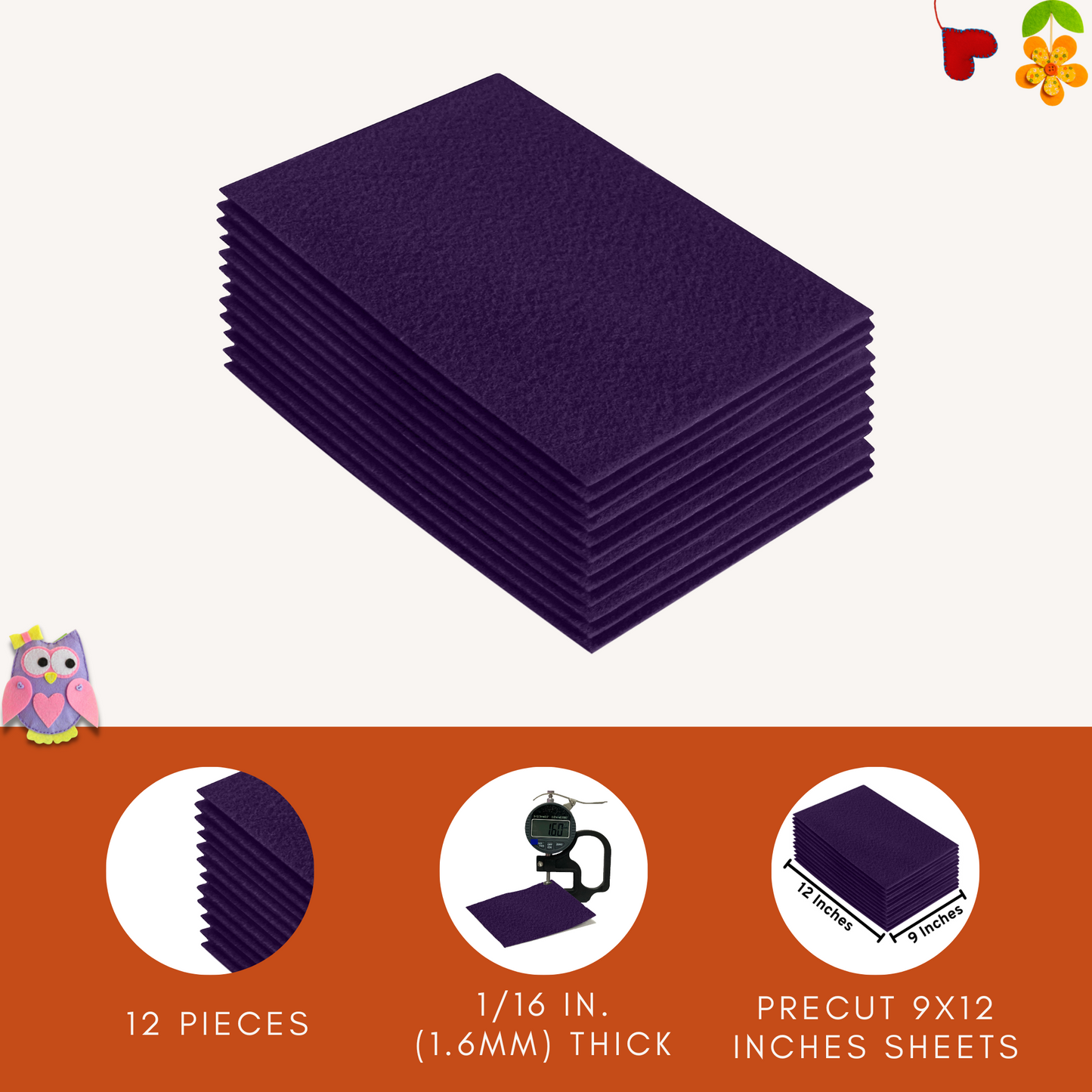 FabricLA Acrylic Felt 9"X12" Sheet Packs | Plum