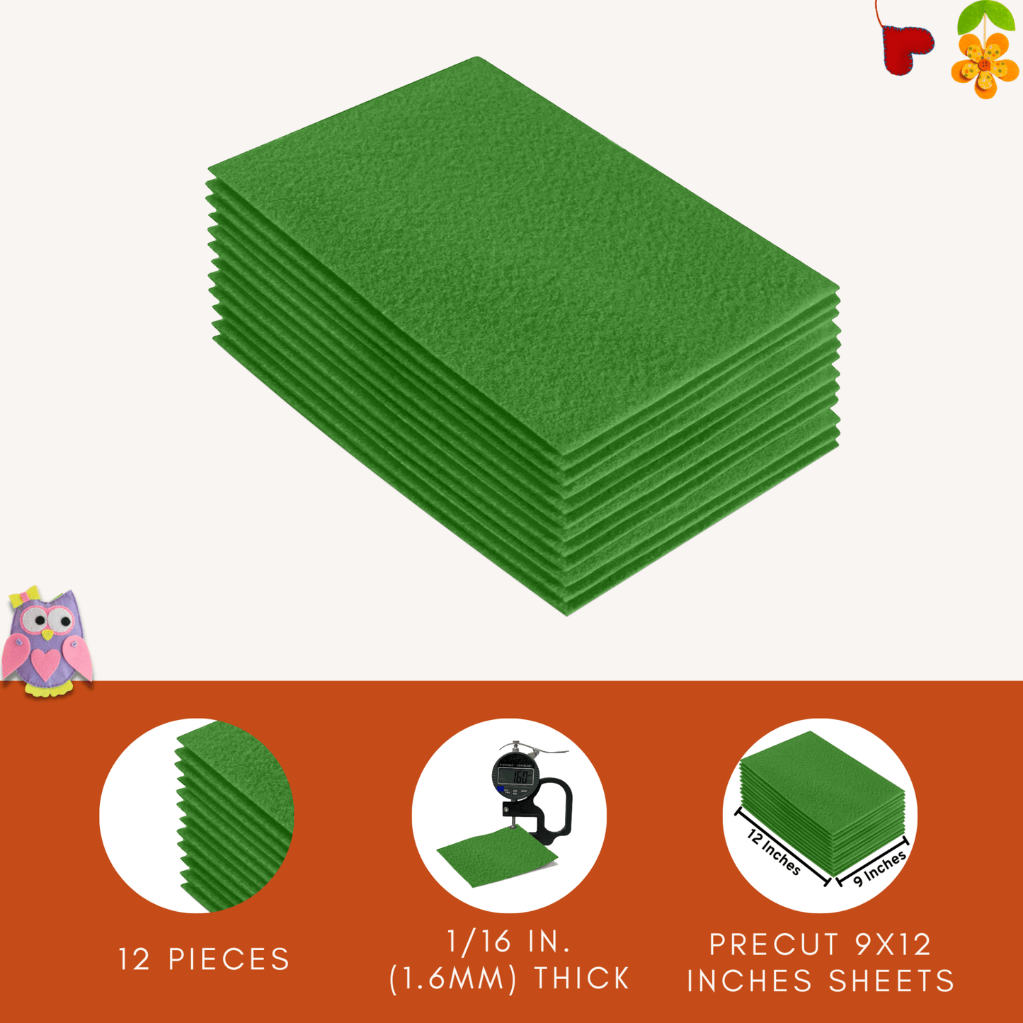 FabricLA Acrylic Felt 9"X12" Sheet Packs | Green