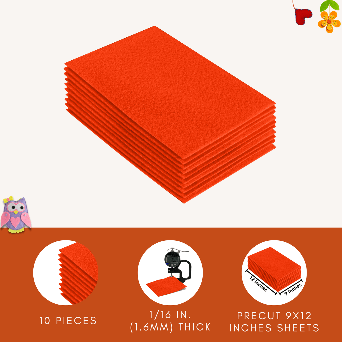FabricLA Acrylic Felt 9"X12" Sheet Packs | Neon Orange