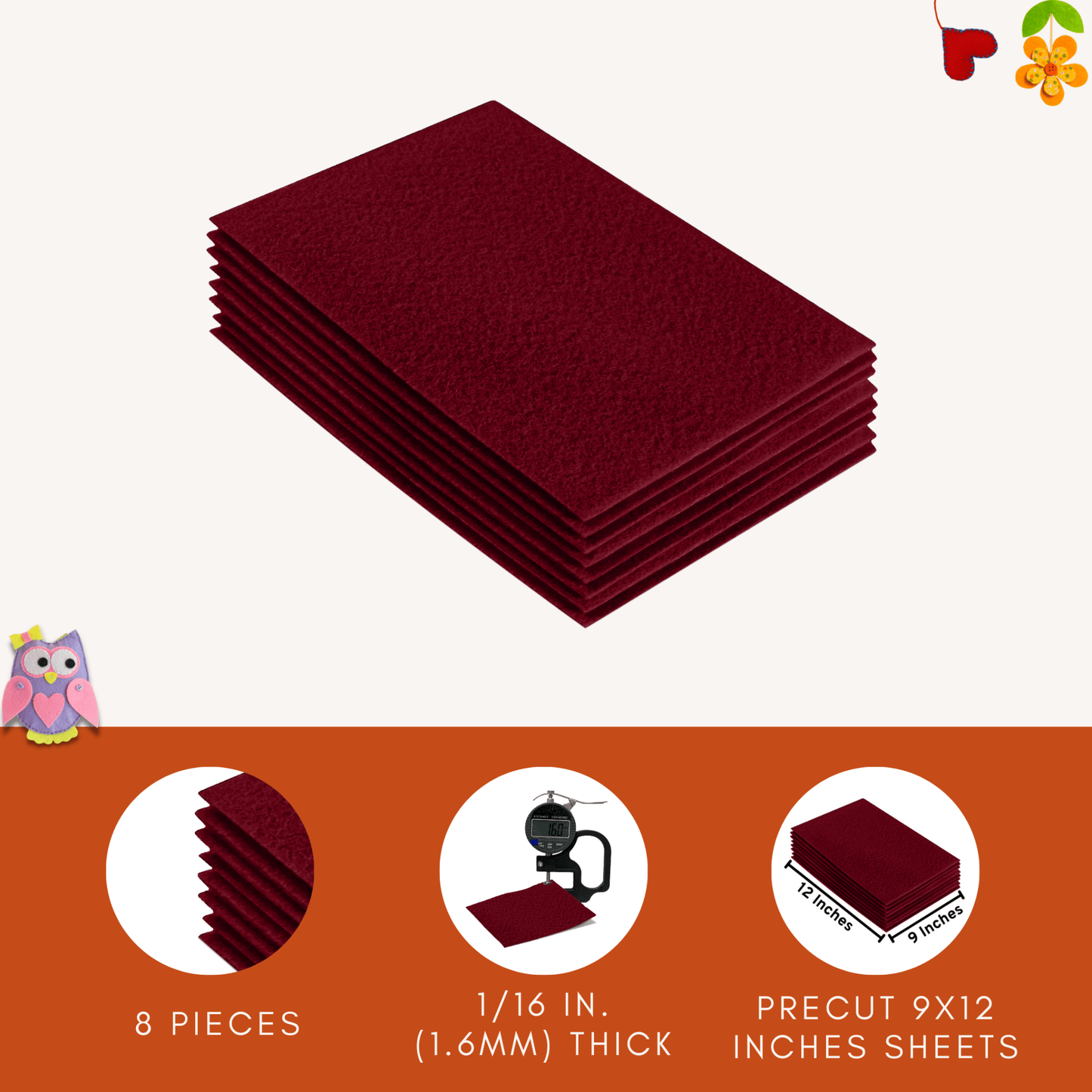 FabricLA Acrylic Felt 9"X12" Sheet Packs | Dark Red