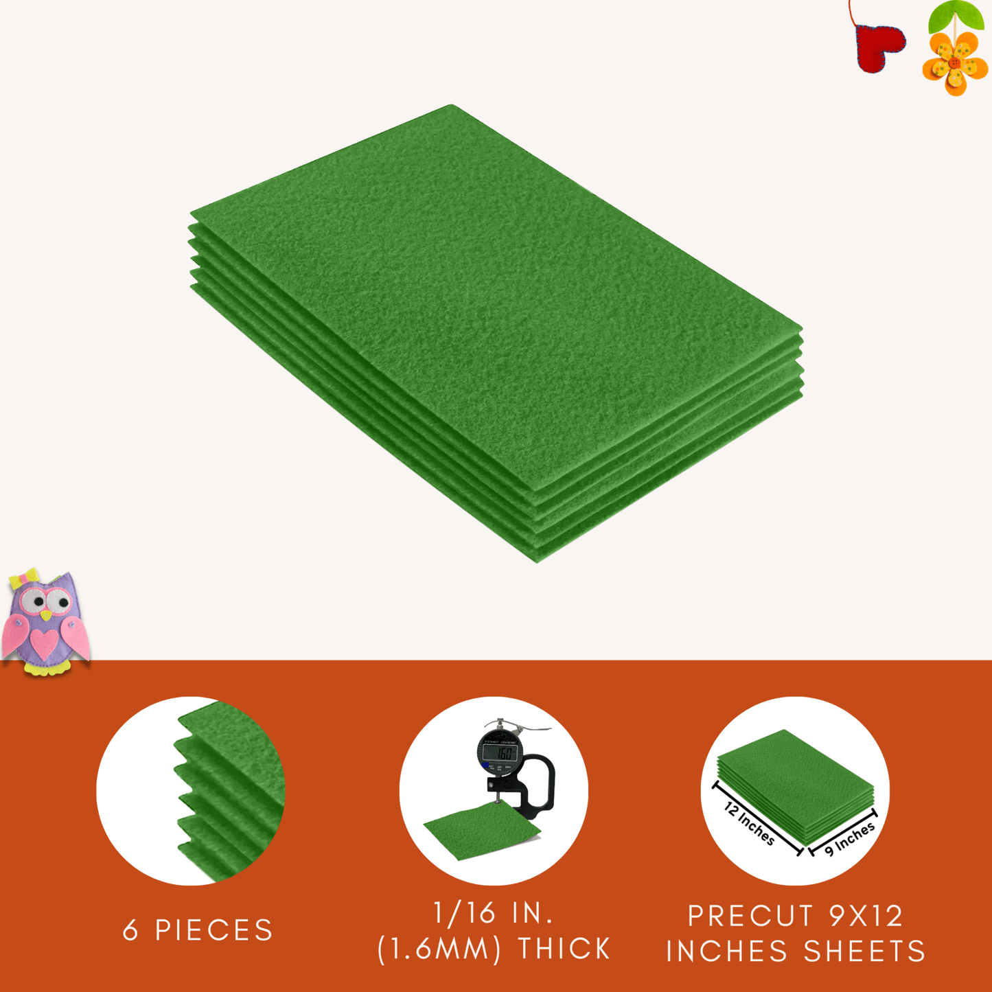 FabricLA Acrylic Felt 9"X12" Sheet Packs | Green