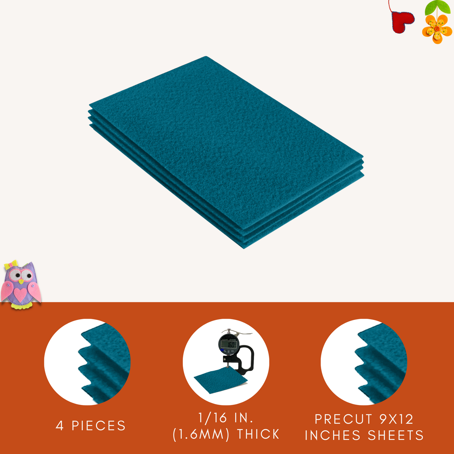 FabricLA Acrylic Felt 9"X12" Sheet Packs | Turquoise