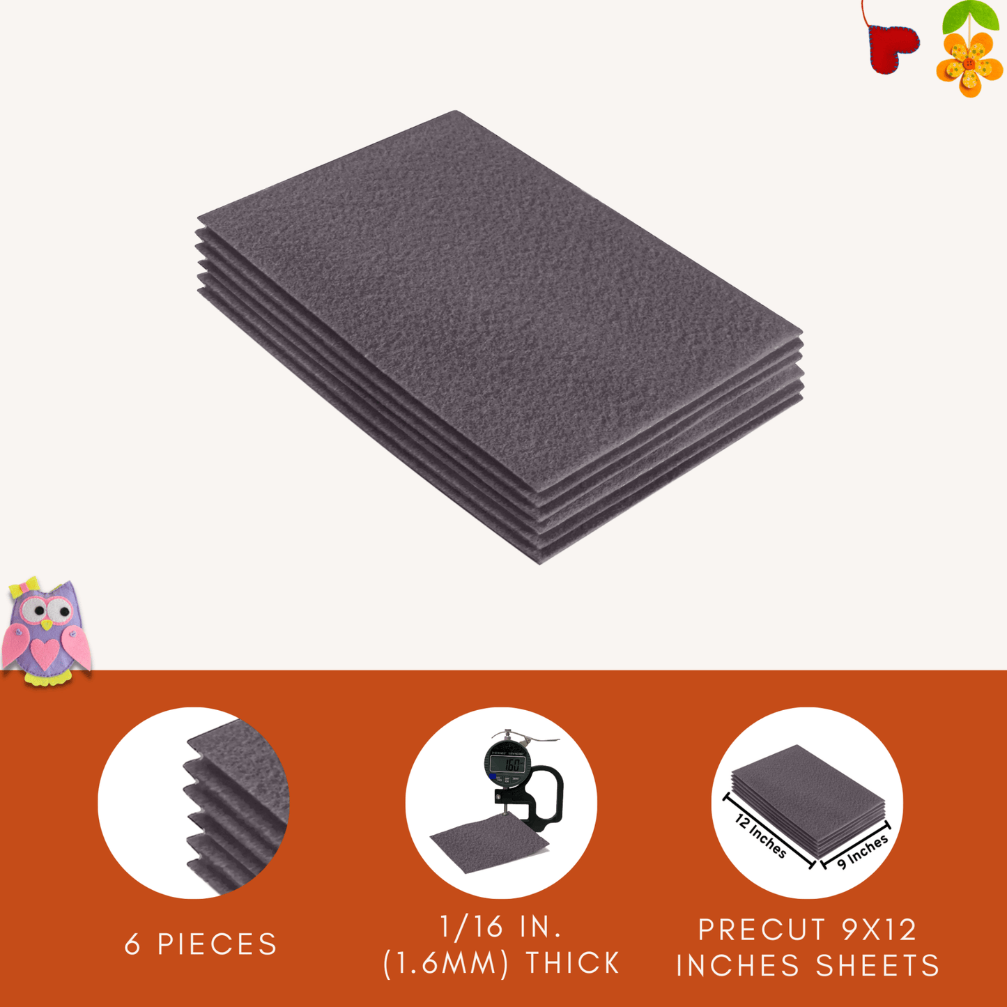 FabricLA Acrylic Felt 9"X12" Sheet Packs | Platinum Gray