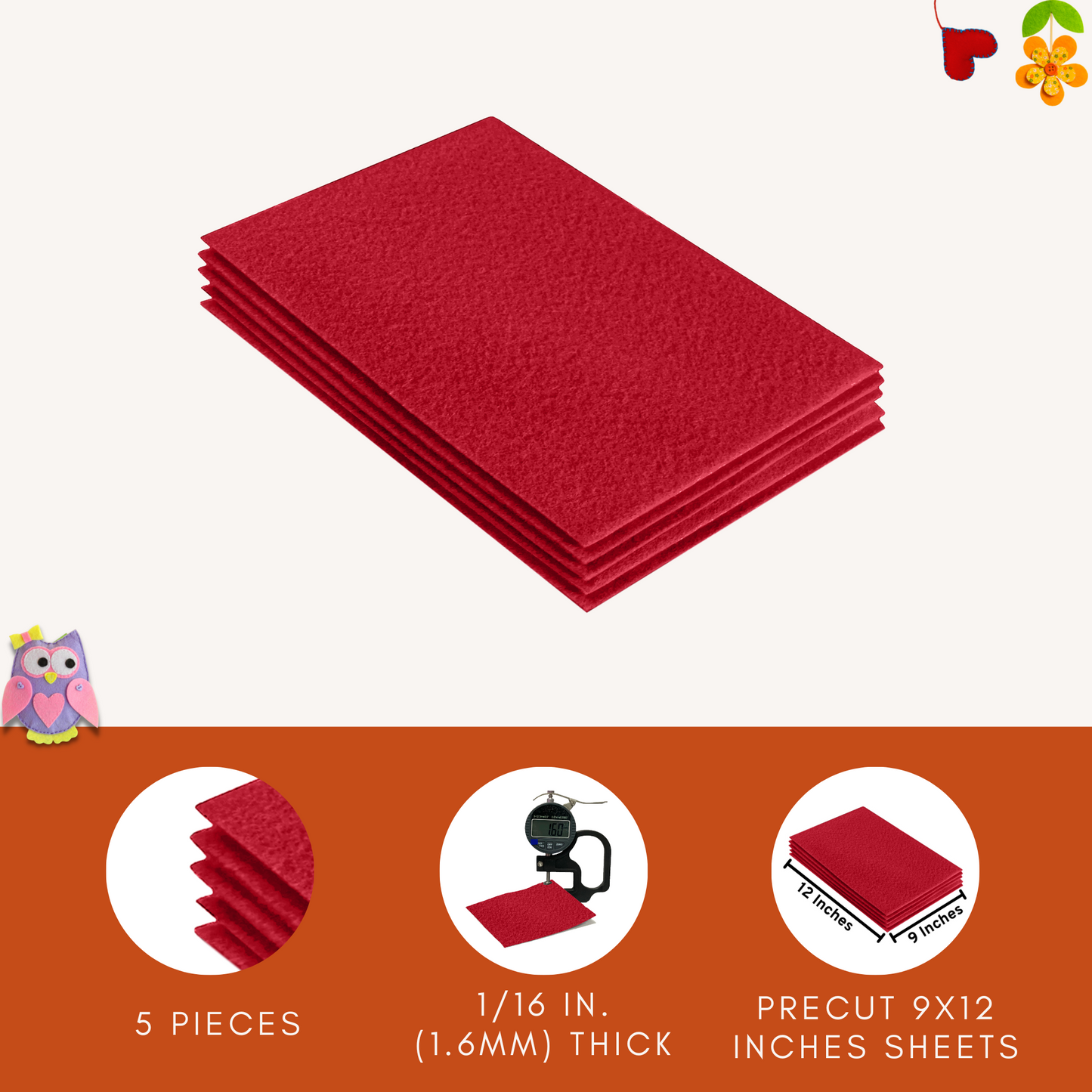 FabricLA Acrylic Felt 9"X12" Sheet Packs | Red
