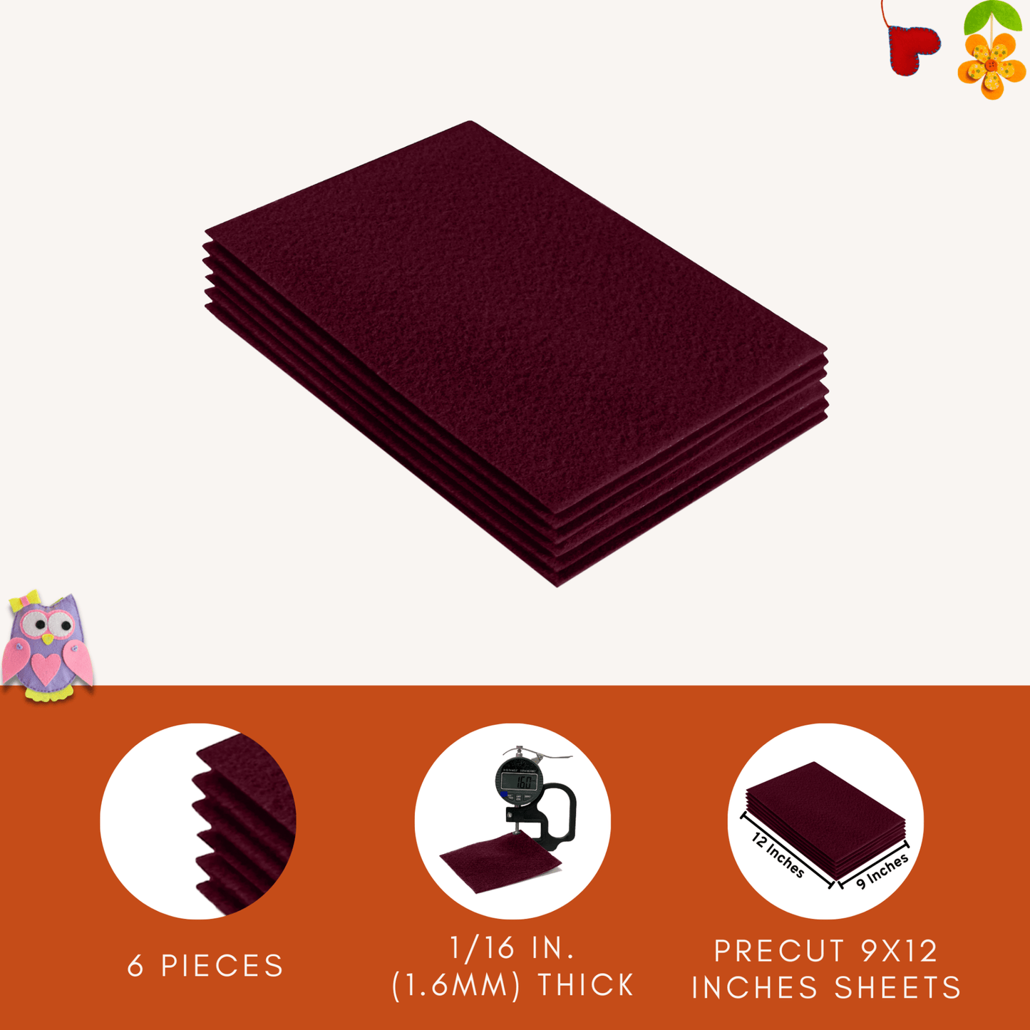 FabricLA Acrylic Felt 9"X12" Sheet Packs | Burgundy