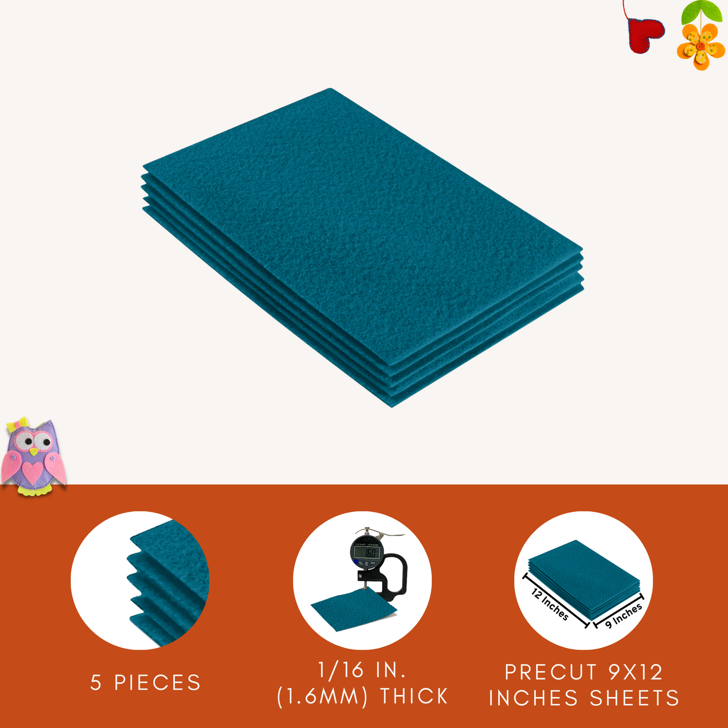 FabricLA Acrylic Felt 9"X12" Sheet Packs | Turquoise