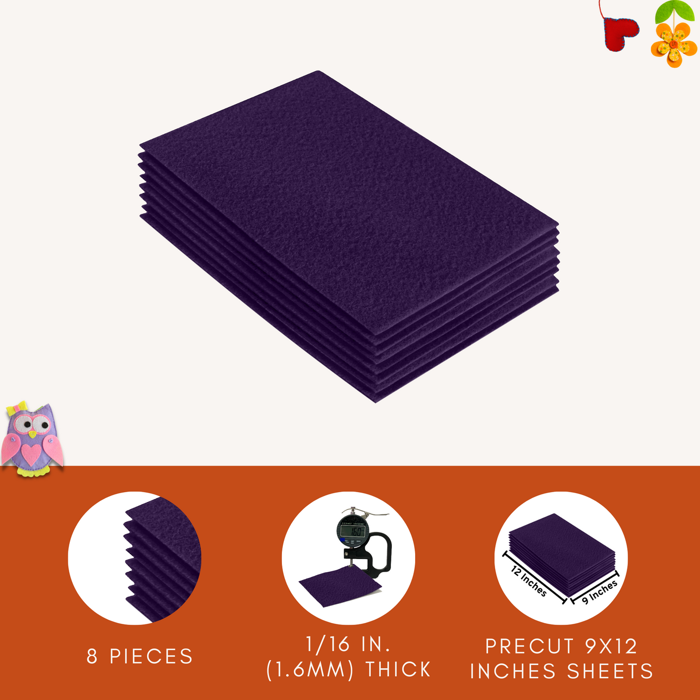 FabricLA Acrylic Felt 9"X12" Sheet Packs | Plum