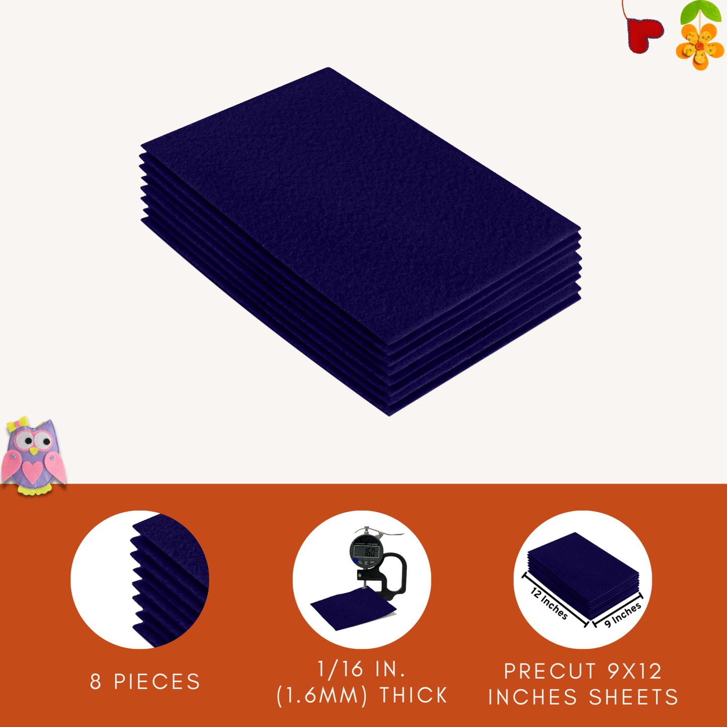 FabricLA Acrylic Felt 9"X12" Sheet Packs | Navy Blue