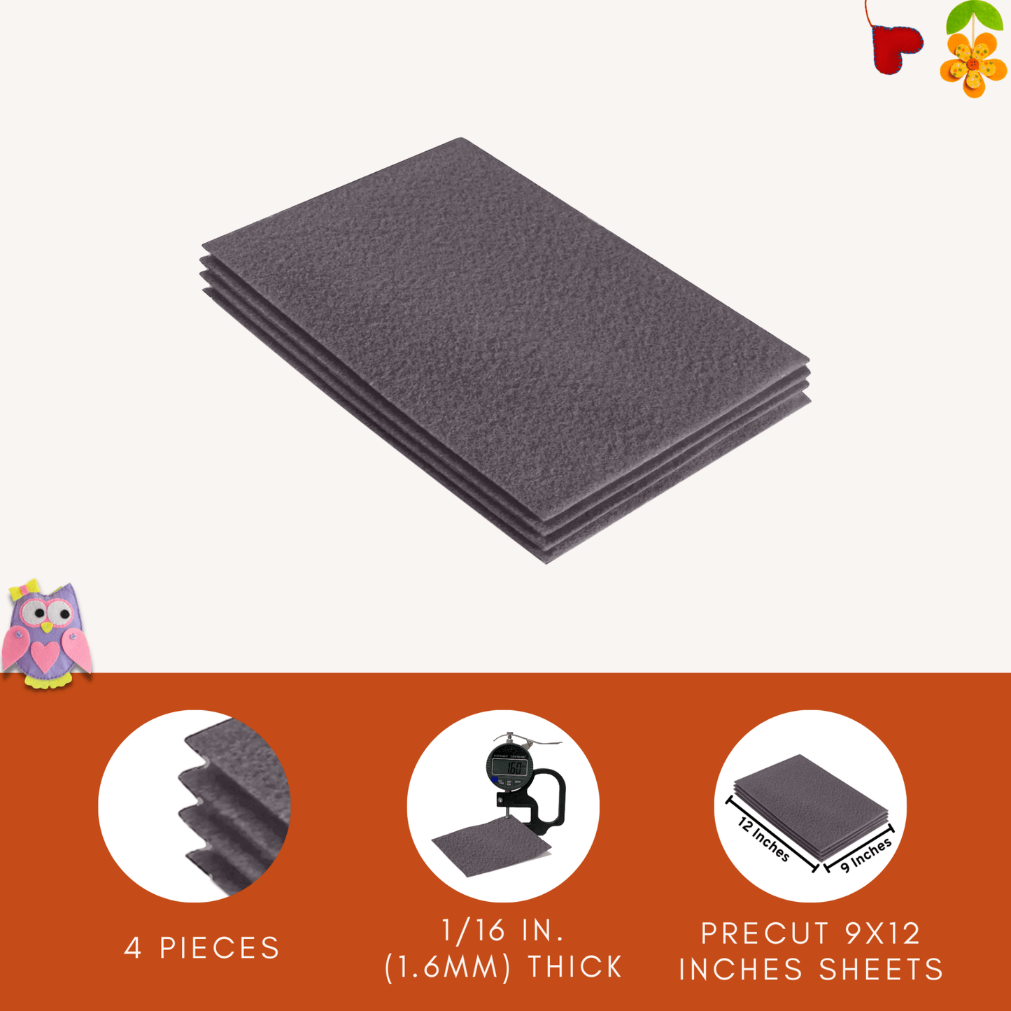 FabricLA Acrylic Felt 9"X12" Sheet Packs | Platinum Gray