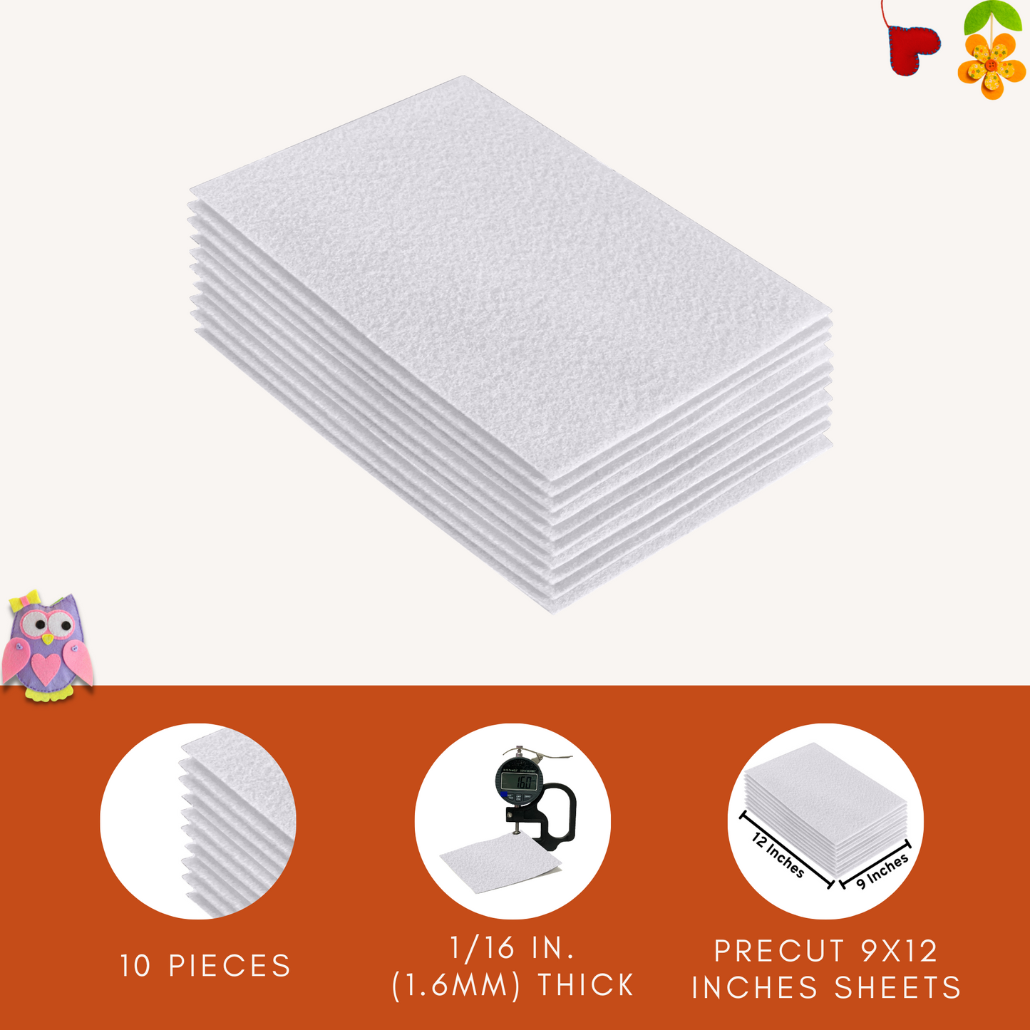 FabricLA Acrylic Felt 9"X12" Sheet Packs | White