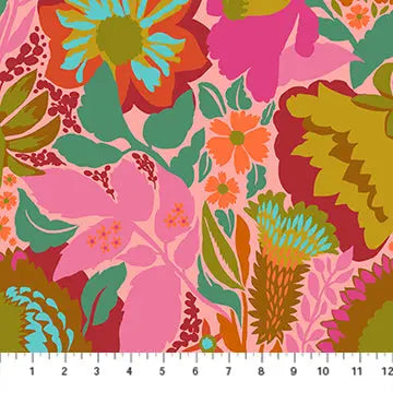 Jumpstart Multi Pink Floral Cotton Wideback Fabric per yard
