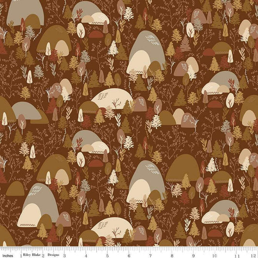 Let's Wander Mountain Music Brown Cotton 43"/44" Fabric Per Yard