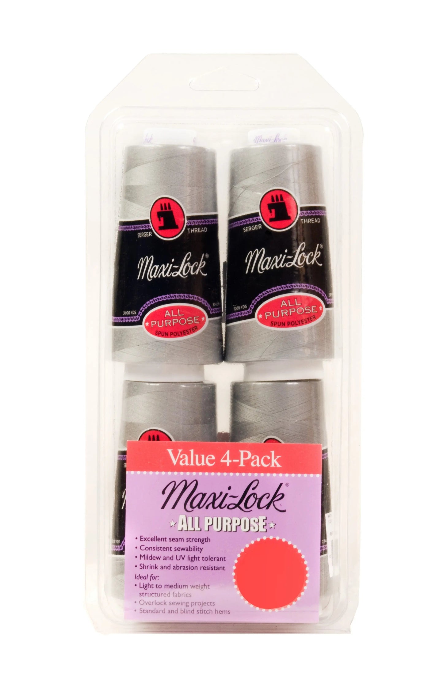 Maxi-Lock All Purpose Thread Set 4pk Lt Grey
