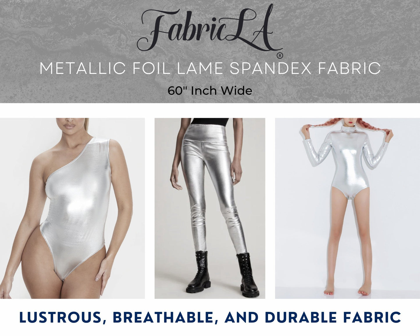 Metallic Lame Foil Spandex Knit Fabric | Silver