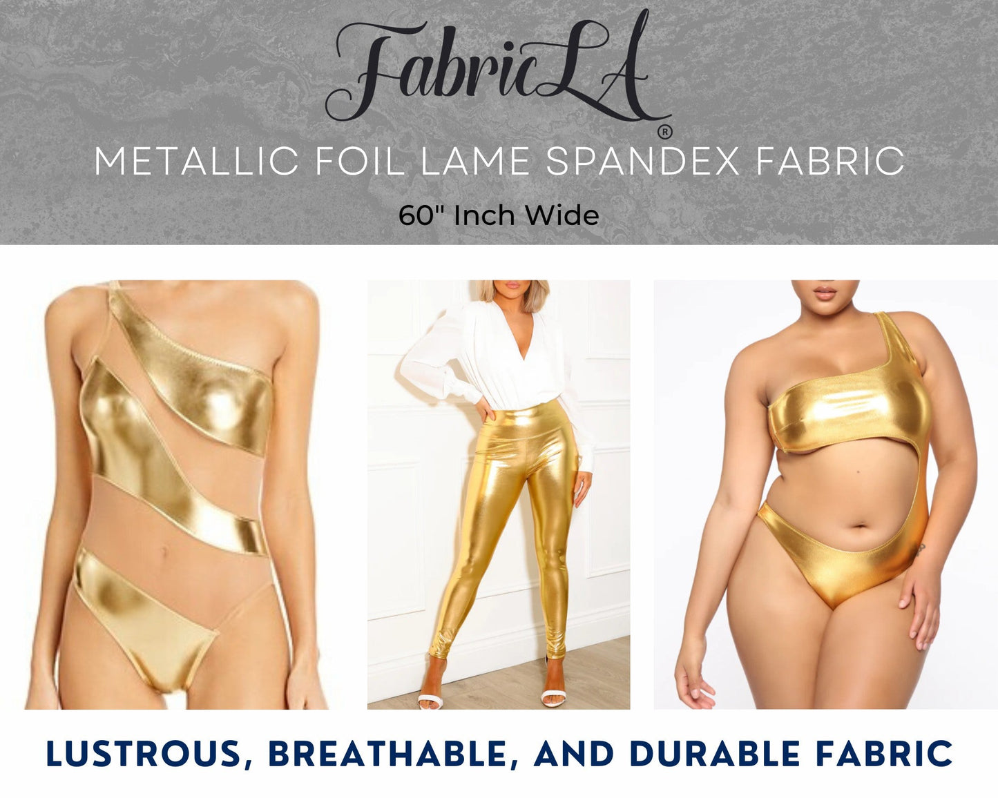 Metallic Lame Foil Spandex Knit Fabric | Gold