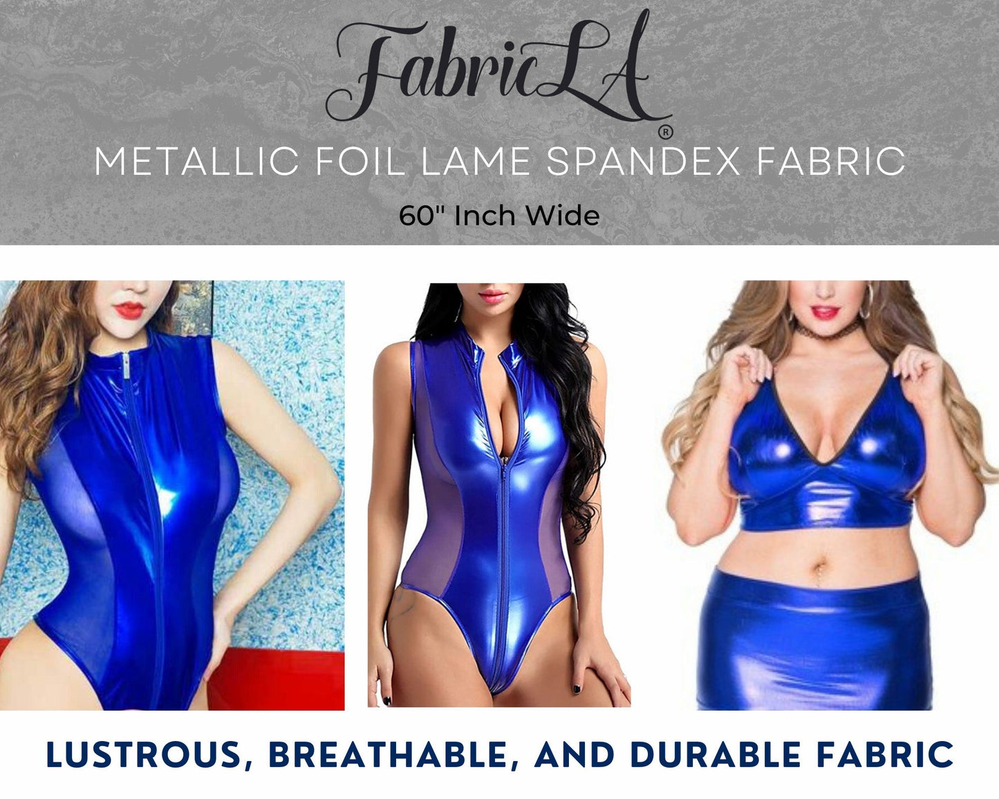 Metallic Lame Foil Spandex Knit Fabric | Royal Blue
