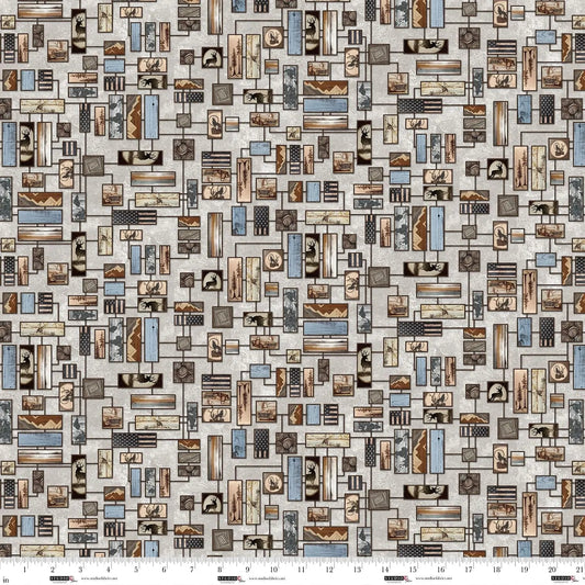 Mist Wood Burn Art Wall Out of the Woodwork Cotton 44"/45" Fabric Per Yard