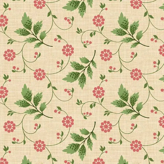 Multi Cream Floral Vine Cotton Wideback Fabric per yard