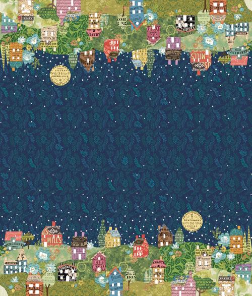 Paper Hamlet Midnight Double Border Cotton 44"/45" Fabric Per Yard