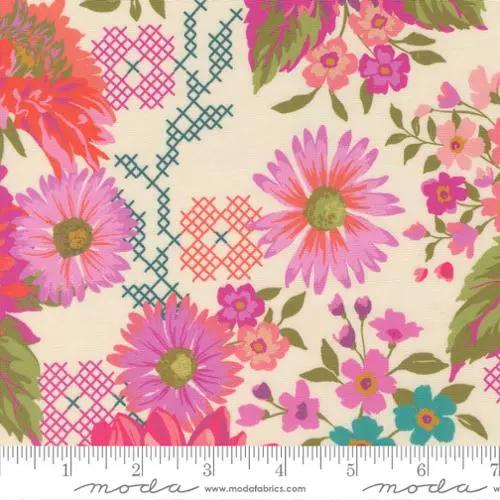 Parlor Happy Blooms Cream Cotton 44"/45" Fabric Per Yard