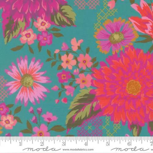 Parlor Happy Blooms Teal Cotton 44"/45" Fabric Per Yard