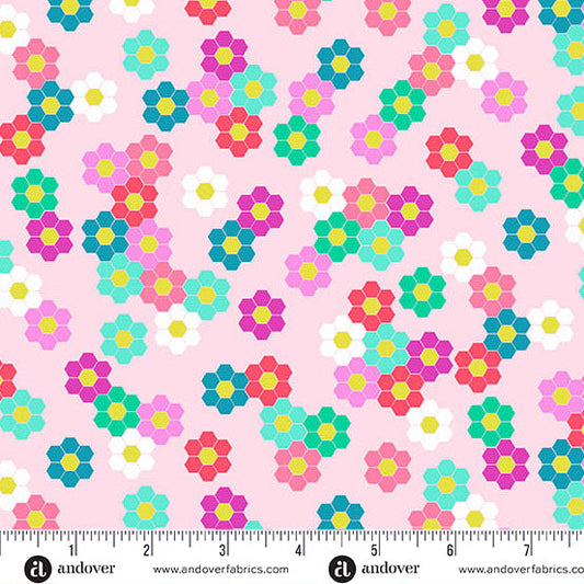 Petal Hexie Garden Color Pop Playground Cotton 44"/45" Fabric Per Yard