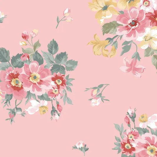 Pink Bouquet La Fleur Flannel Cotton 42"/43" Fabric Per Yard