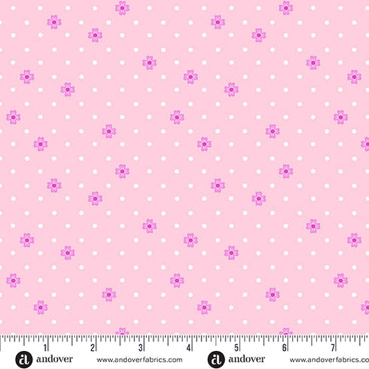 Pink Dot Dot Bloom Color Pop Playground Cotton 44"/45" Fabric Per Yard